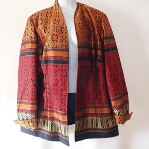 Coldwater‎ Creek Women's Jacket Size 20 Orange Red Black Geometric Brocade